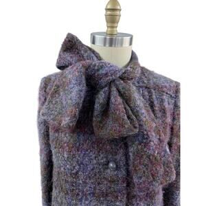 60s 70s VTG Lorendale Mohair Boucle Coat Plum Purple/Olive Attached Scarf  S/M